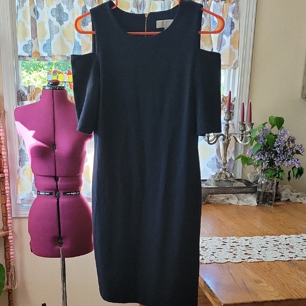 Michael Kors Black Cold Shoulder Sheath Dress. C - Picture 1 of 8